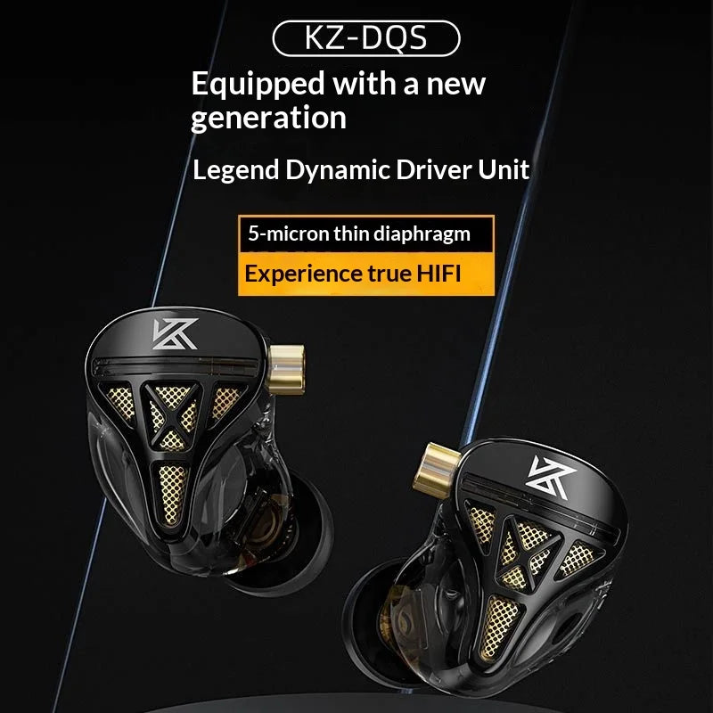 KZ-DQS Dynamic In-Ear Headphones Heavy Bass Gaming HiFi Sports Monitoring Music Live Streaming Earbuds